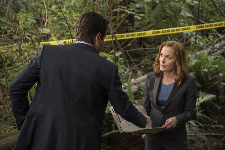 Als im Wald eine Leiche gefunden wird, werden Mulder (David Duchovny, l.) und Scully (Gillian Anderson, r.) hinzugezogen, nachdem zwei Junkies behauptet haben, ein echsenartiges Monster gesehen zu haben ... © 2016 Fox